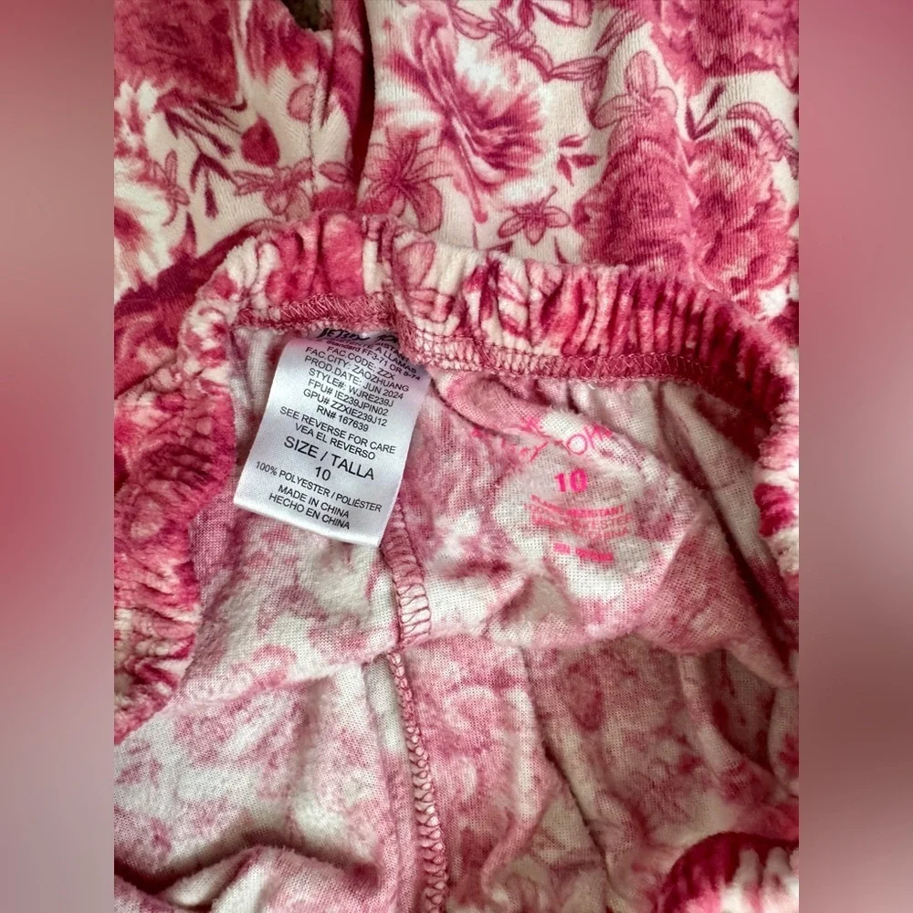Betsey Johnson Girls Floral Fleece Pajama Set Pink Button Top Size 10